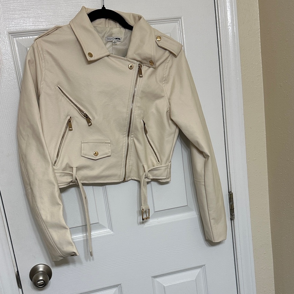 Fashion Nova Cream Leather Jacket